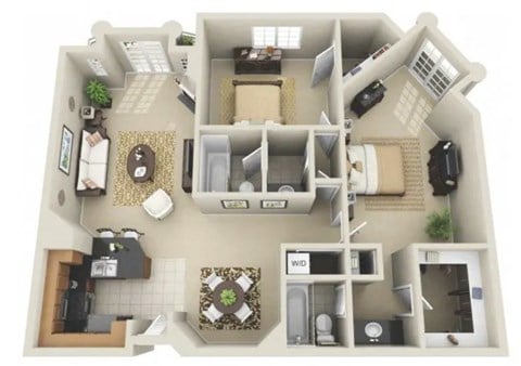 Floor plan for 1 bed, 1 bath
